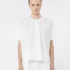 Cotton poplin crew-neck shirt, white