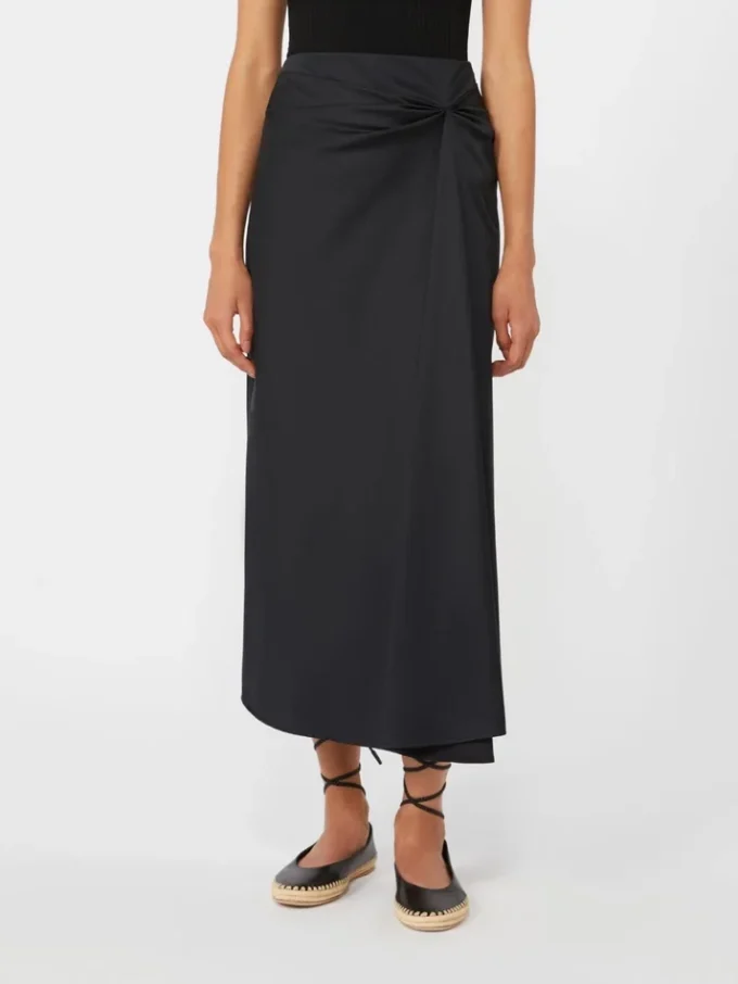 Cotton satin skirt, black