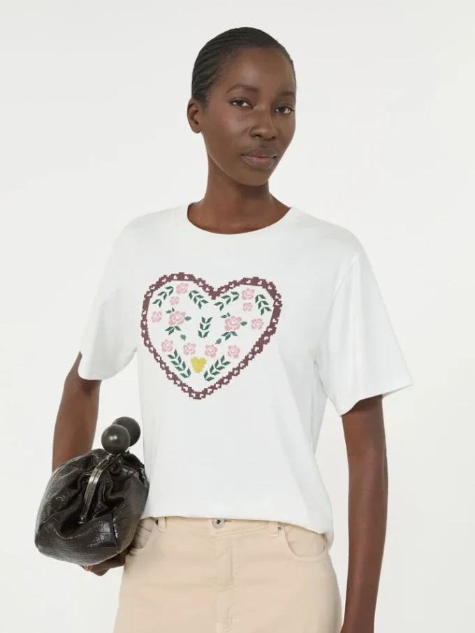 Cotton t-shirt with graphic print, white