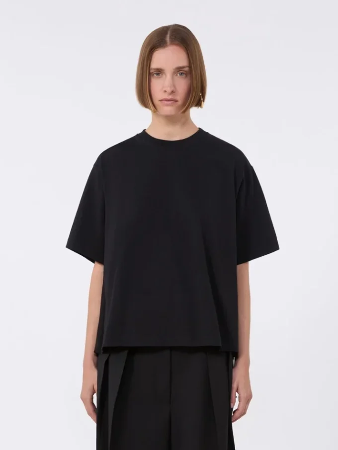 Cotton t-shirt with pleated back, black Cotton t-shirt with pleated back, black