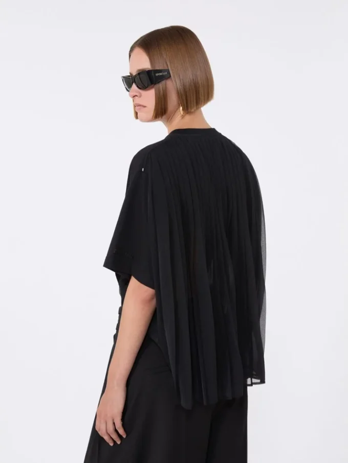 Cotton t-shirt with pleated back, black Cotton t-shirt with pleated back, black