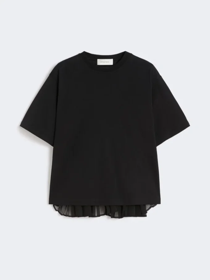 Cotton t-shirt with pleated back, black Cotton t-shirt with pleated back, black