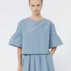 Cotton taffeta cropped blouse, light blue