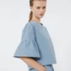 Cotton taffeta cropped blouse, light blue