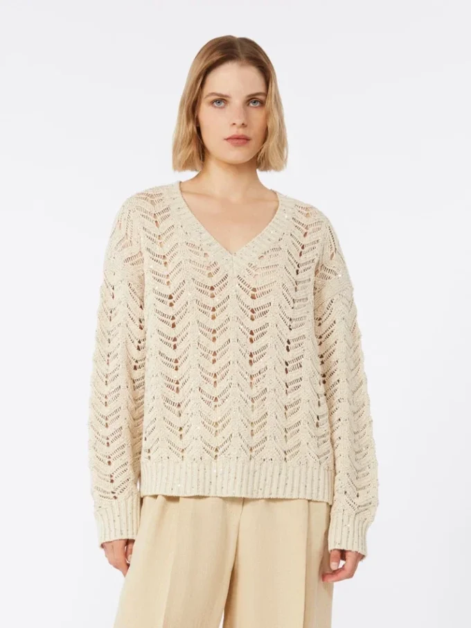 Cotton yarn and sequin sweater, beige Cotton yarn and sequin sweater, beige