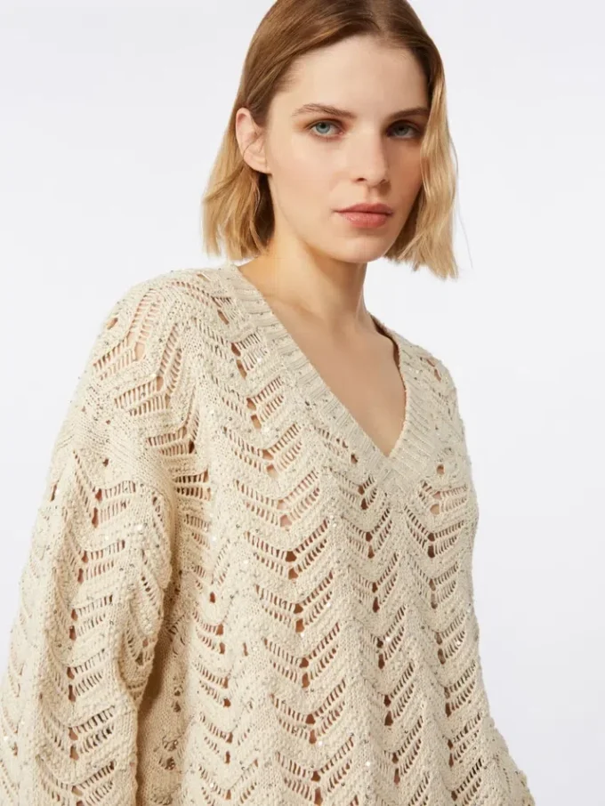 Cotton yarn and sequin sweater, beige Cotton yarn and sequin sweater, beige