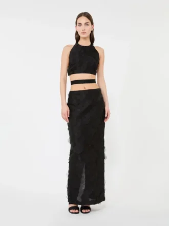 Crop top in silk fil coupa jacquard, black