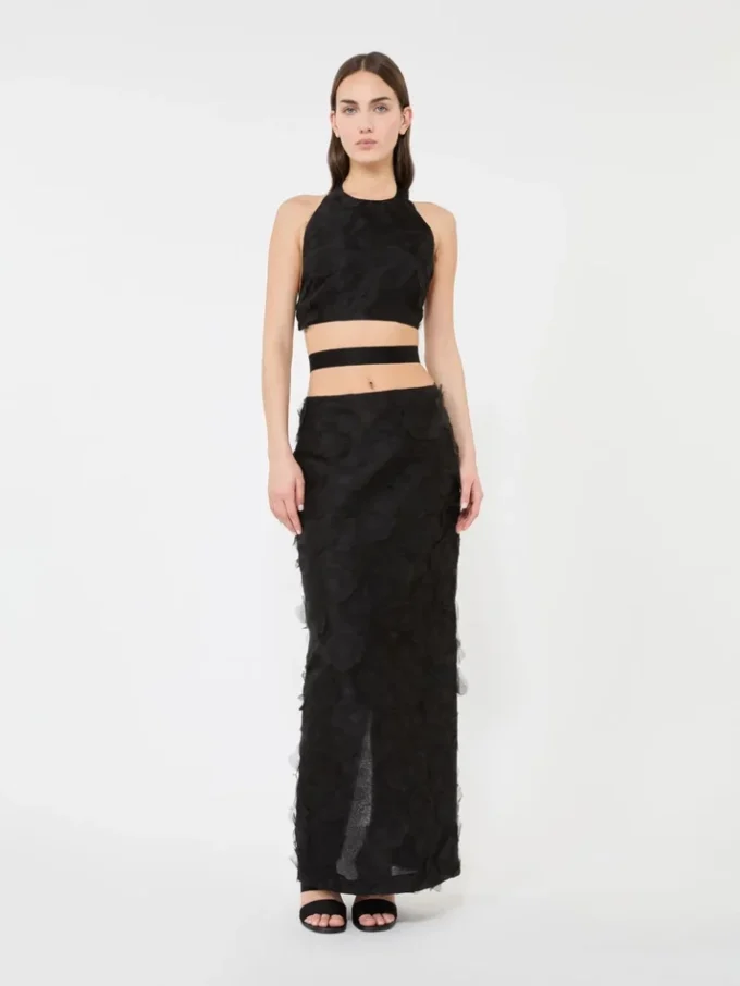 Silk jacquard midi skirt, black