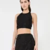 Crop top in silk fil coupa jacquard, black