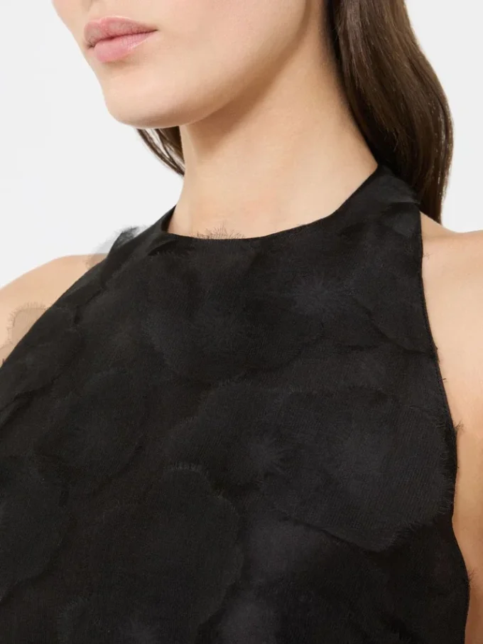 Crop top in silk fil coupa jacquard, black