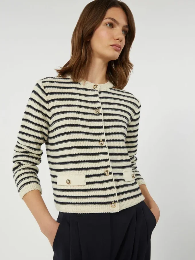 Cropped cotton cardigan, navy