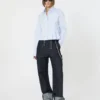 Cropped poplin shirt with asymmetrical pleats, avio