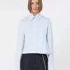 Cropped poplin shirt with asymmetrical pleats, avio