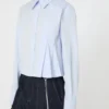 Cropped poplin shirt with asymmetrical pleats, avio