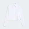 Cropped poplin shirt with asymmetrical pleats, optical white