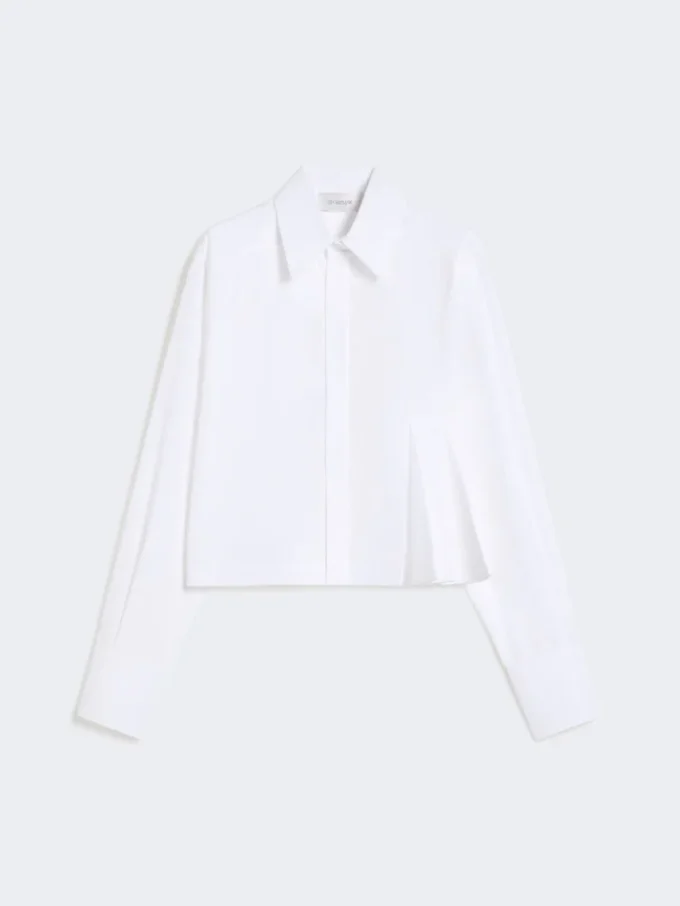 Cropped poplin shirt with asymmetrical pleats, optical white