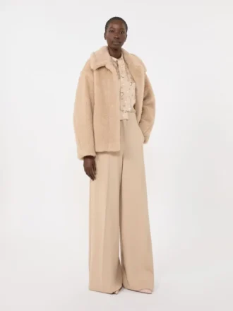 Cropped teddy coat in alpaca and wool, albino
