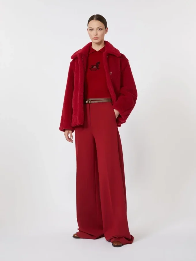 Cropped teddy coat in alpaca and wool, red