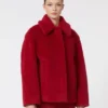 Cropped teddy coat in alpaca and wool, red