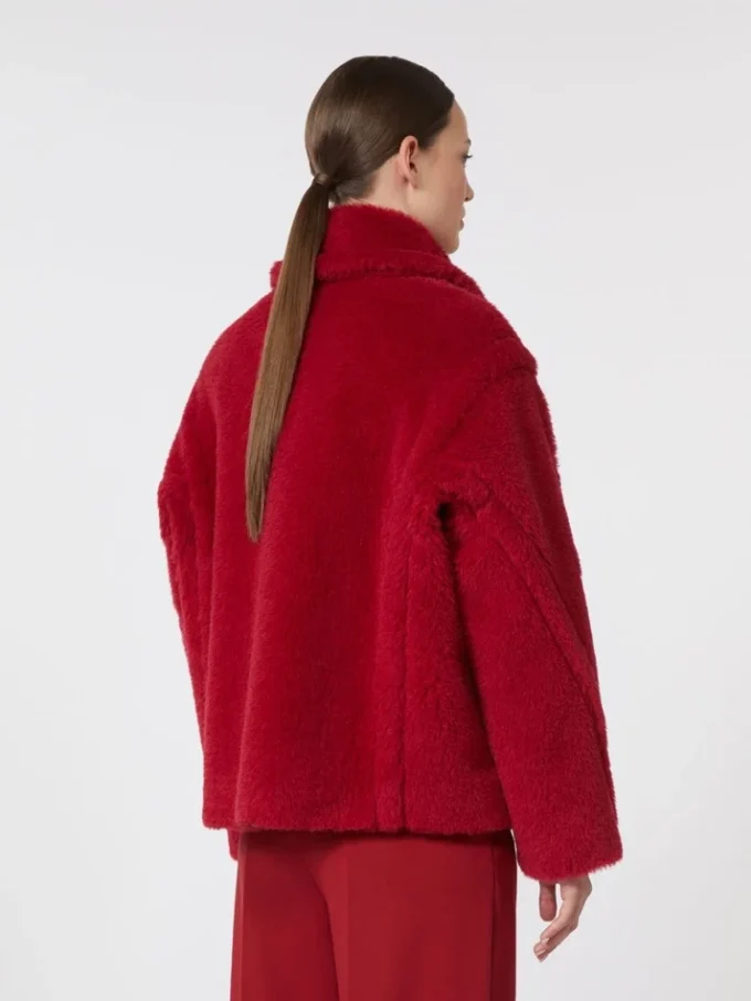 Cropped teddy coat in alpaca and wool, red