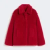Cropped teddy coat in alpaca and wool, red