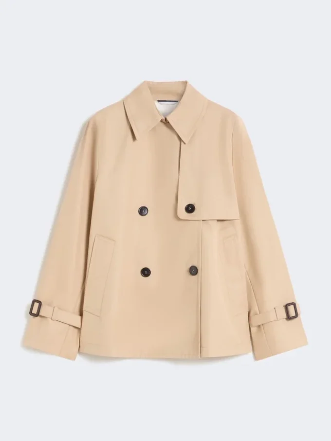 Cropped, water-repellent gabardine trench coat, beige