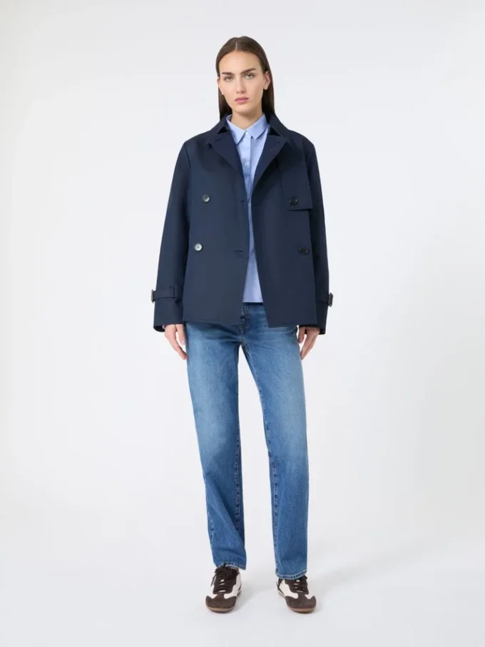 Cropped, water-repellent gabardine trench coat, navy