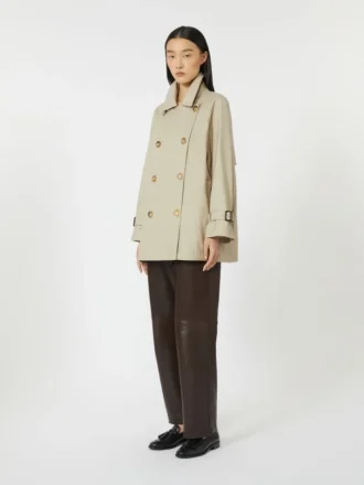 Cropped water-repellent twill trench coat, sand