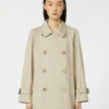Cropped water-repellent twill trench coat, sand