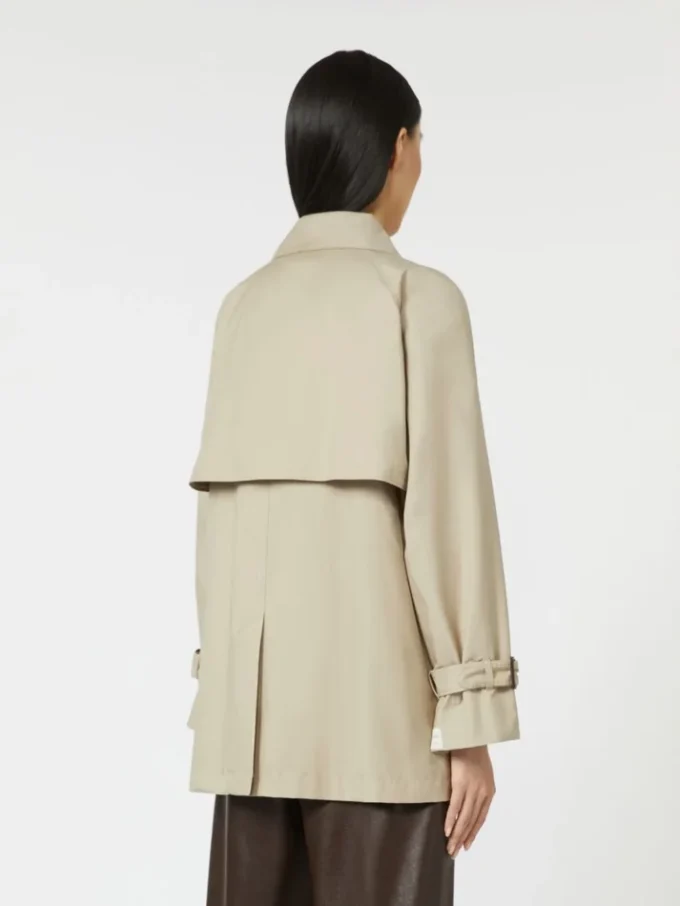 Cropped water-repellent twill trench coat, sand