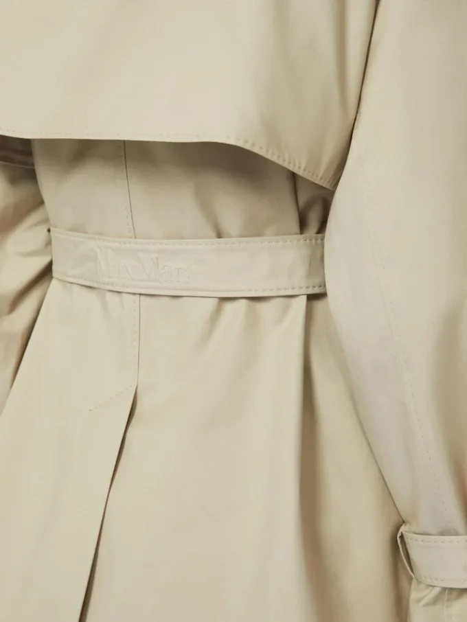 Cropped water-repellent twill trench coat, sand