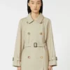 Cropped water-repellent twill trench coat, sand