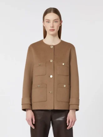 Cropped wool broadcloth jacket, camel