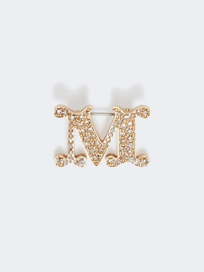 Crystal-adorned monogram brooch, optical white