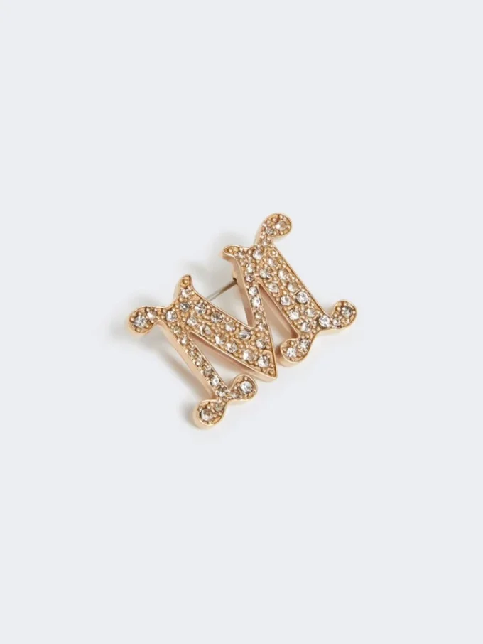 Crystal-adorned monogram brooch, optical white