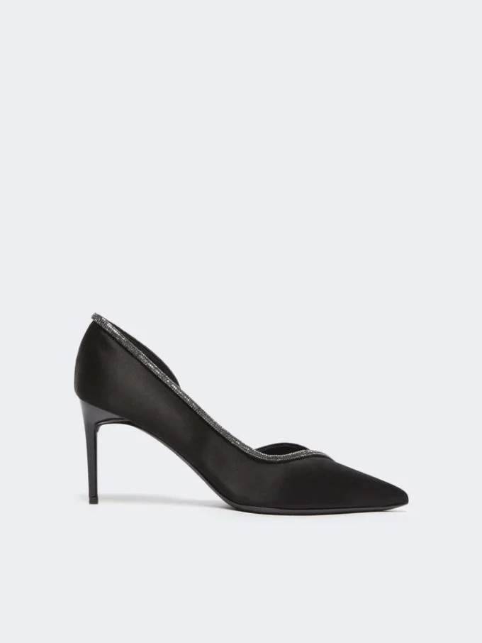 Crystal-adorned satin court shoes, black Crystal-adorned satin court shoes, black