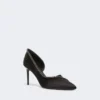 Crystal-adorned satin court shoes, black Crystal-adorned satin court shoes, black