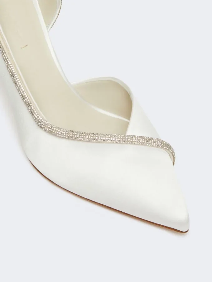 Crystal-adorned satin court shoes, ivory