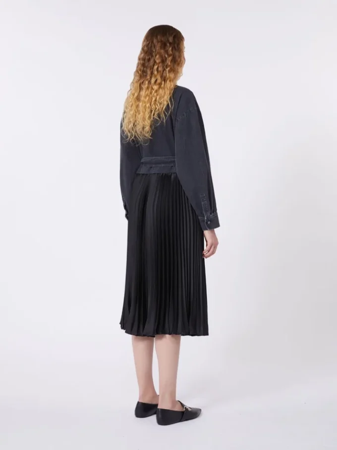 Denim and satin shirt dress, black Denim and satin shirt dress, black