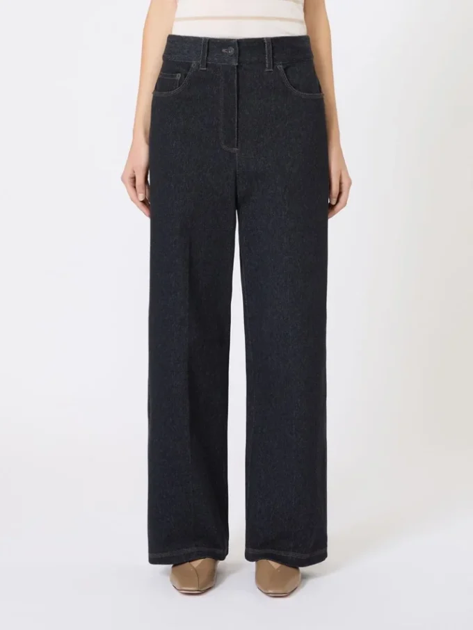 Denim-effect jersey trousers, ultramarine