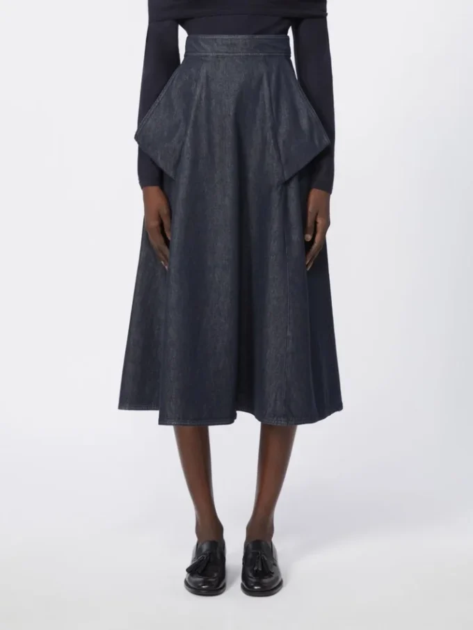 Denim-look cotton midi skirt, midnightblue