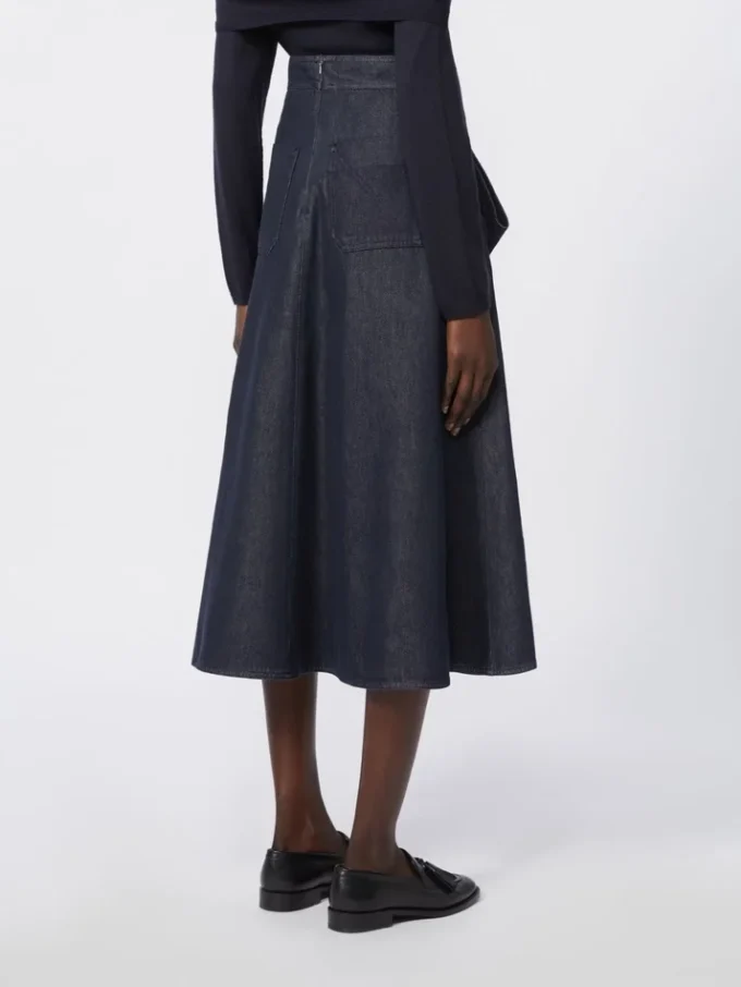 Denim-look cotton midi skirt, midnightblue