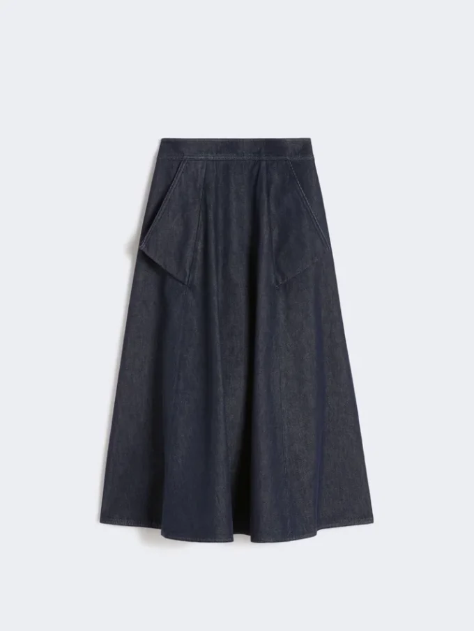 Denim-look cotton midi skirt, midnightblue