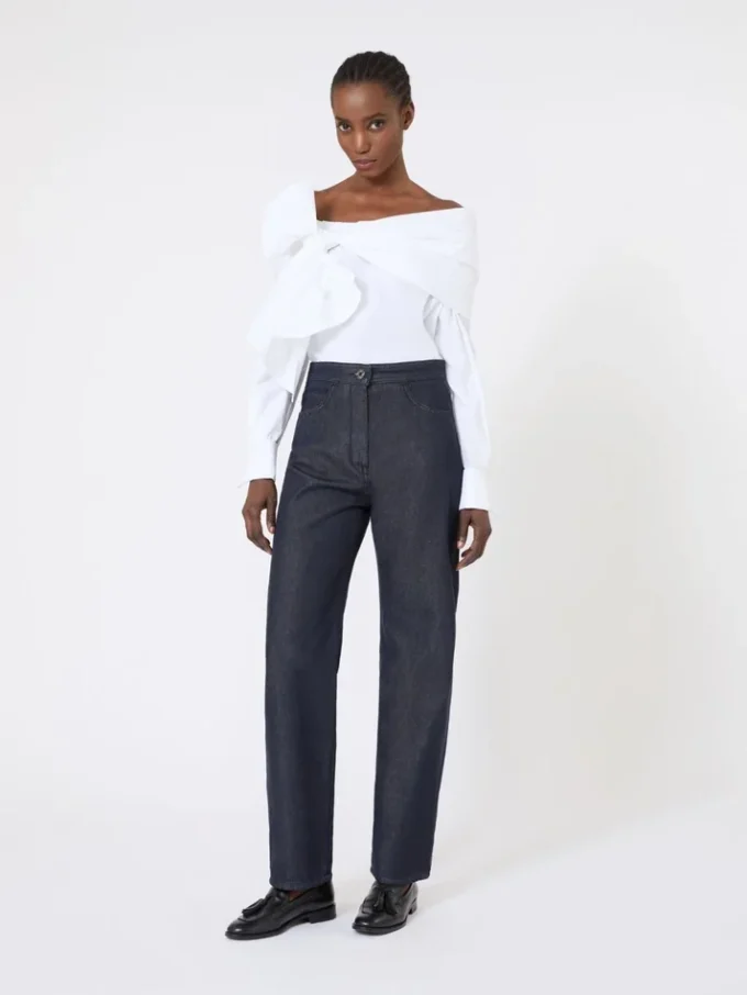 Denim-look cotton trousers, midnightblue