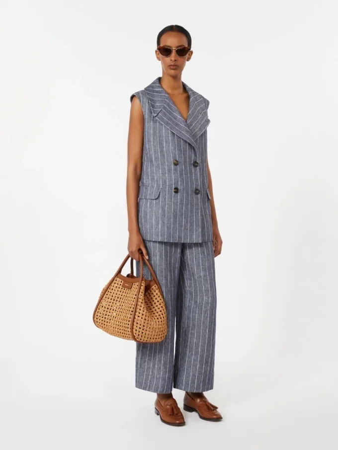 Denim-look pinstripe linen trousers, ultramarine