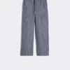 Denim-look pinstripe linen trousers, ultramarine