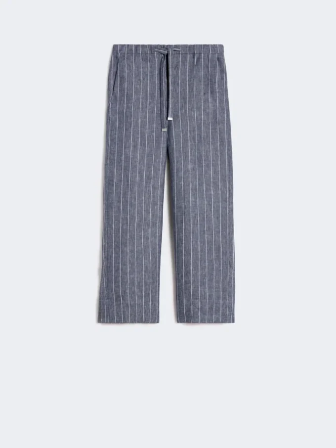 Denim-look pinstripe linen trousers, ultramarine