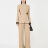 Double-breasted blazer in pure linen natta, camel