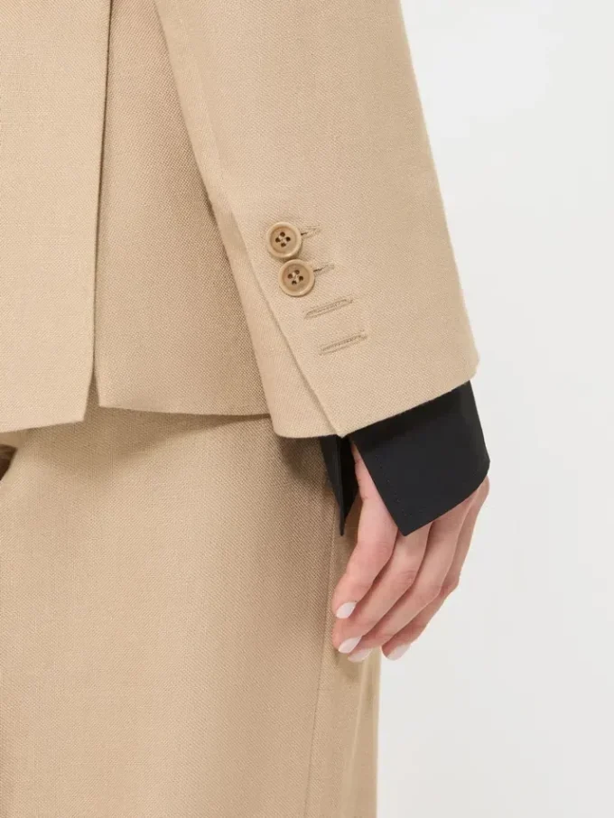 Double-breasted blazer in pure linen natta, camel