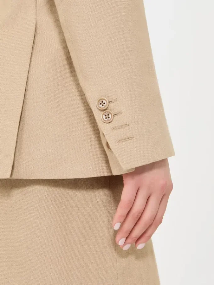 Double-breasted blazer in pure linen natta, camel